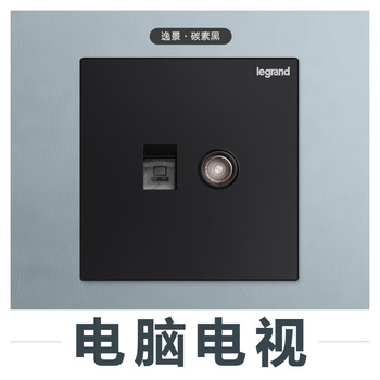 罗格朗开关 插座面板 逸景碳素黑 二位电脑+电视网络 信号电源 86型