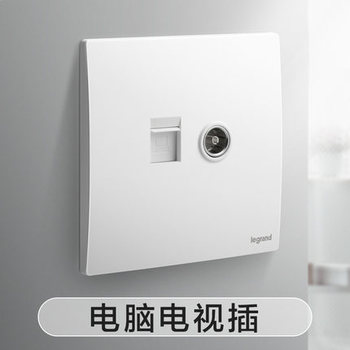 罗格朗开关 插座面板 未莱陶瓷白 二位电脑+电视 超五类网络 信号电源 86型